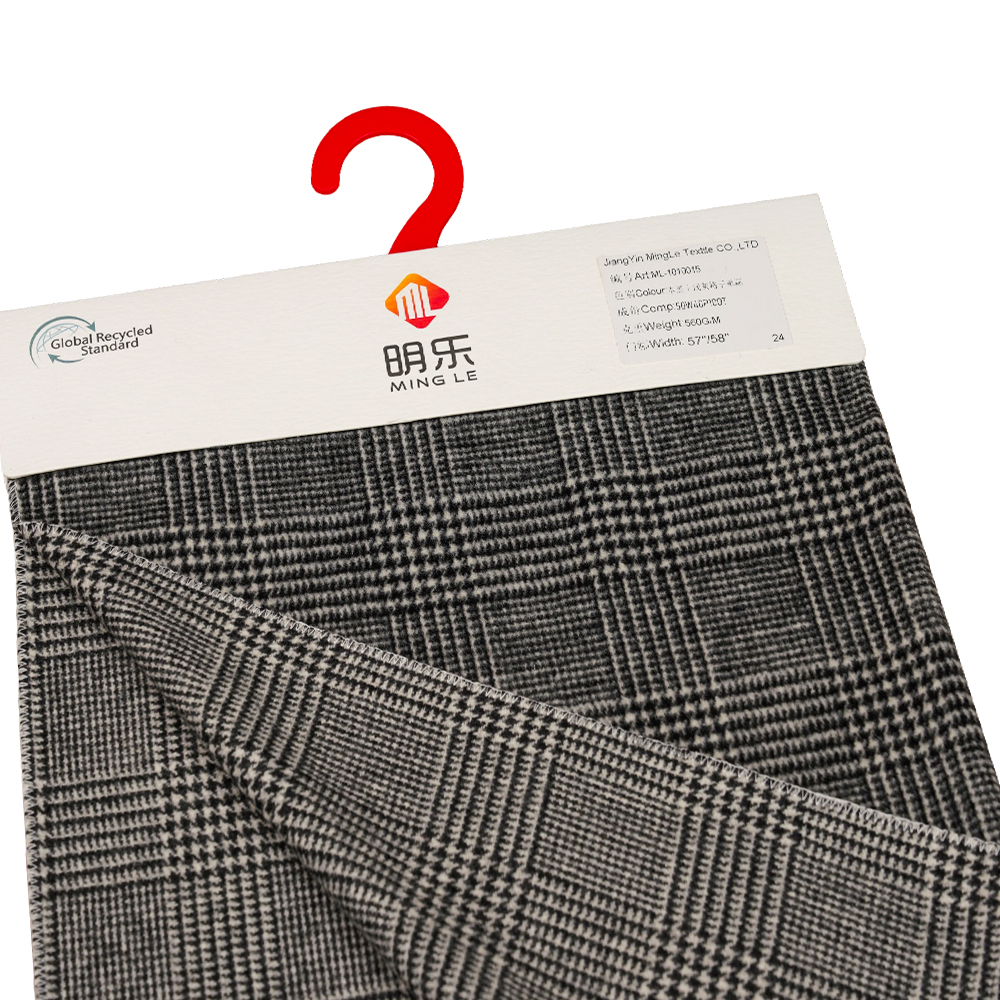 50% Wol, 40% Poliester, 10% Serat Lainnya, 560G/M, Hitam + Abu-abu Muda, Kain Wol Lapisan Satu Wajah Kotak-kotak, ML-1010015
