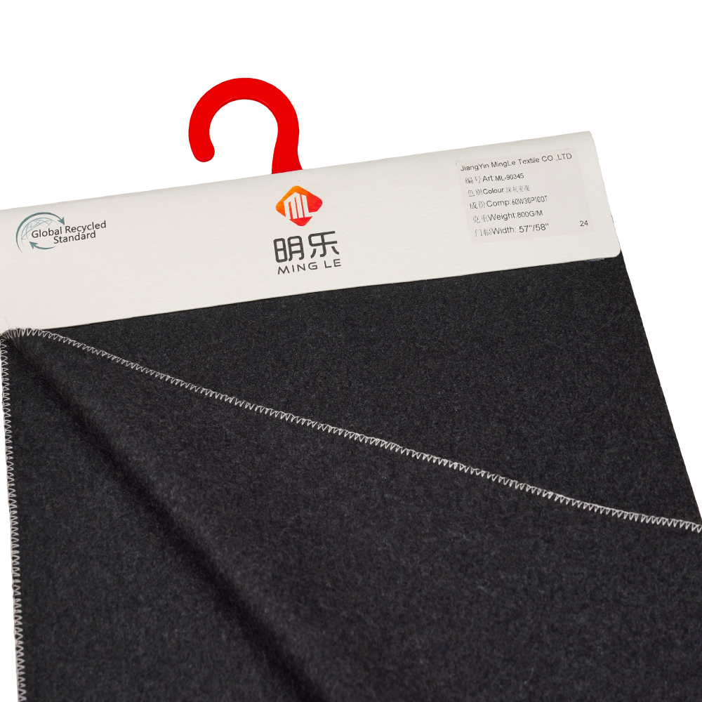 60% Wol, 30% Poliester, 10% Serat Lainnya, 800G/M, Abu-abu Tua, Melton ML-90345