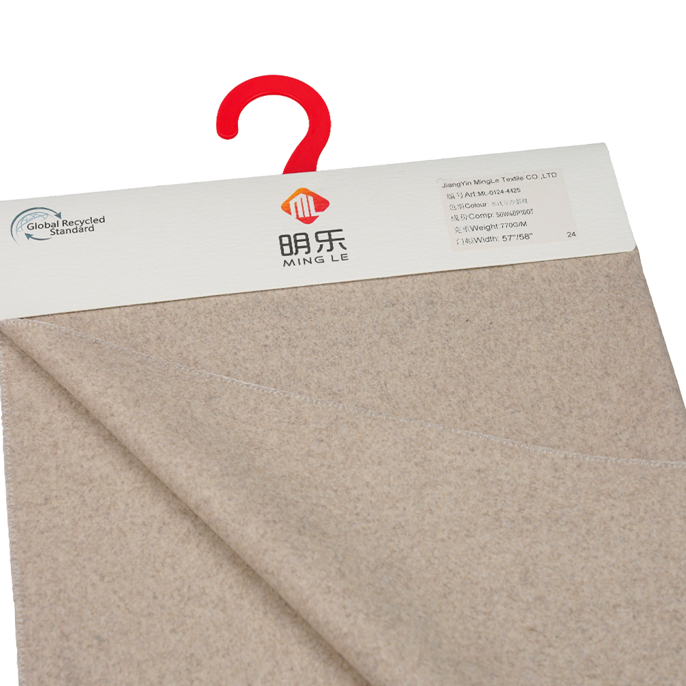50% Wol, 40% Poliester, 10% Serat Lainnya, 770G/M, Pasta Kacang Ringan Alami, Kain Twill Melton, ML-0124-4425