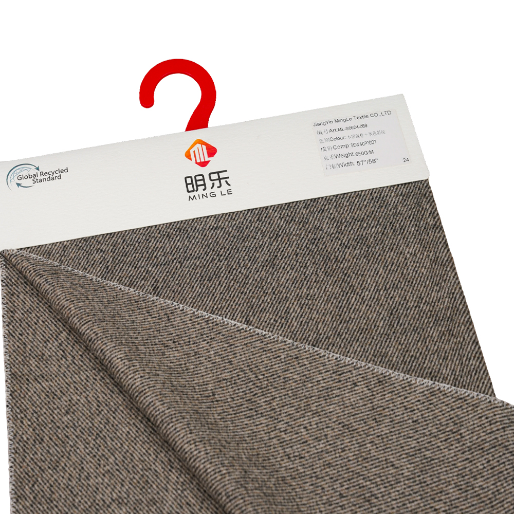 50% Wol, 40% Poliester, 10% Serat Lainnya, 650G/M, Hitam Campuran Coklat + Beigetwill, Kain Melton, ML-S0624-089