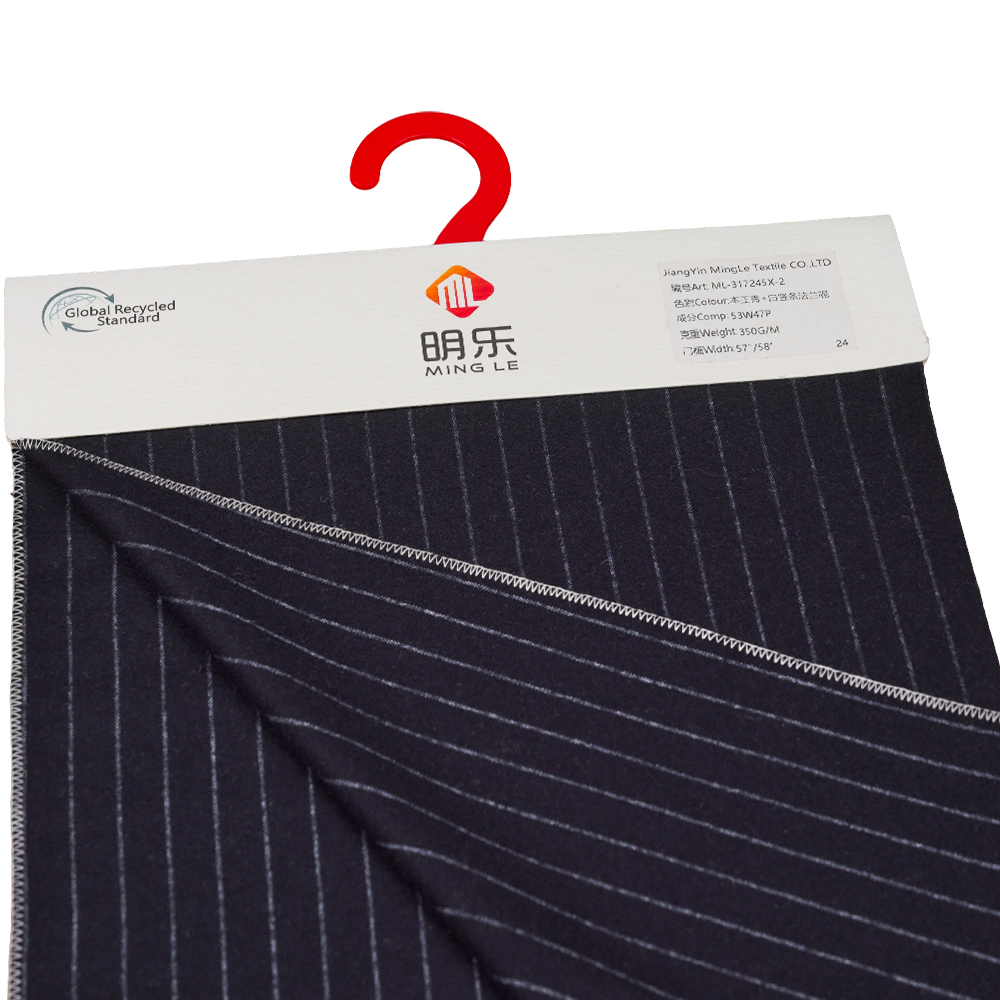 53% Wol, 47% Poliester, 350G/M, Zhiqing + Putih, Kain Flanel Bergaris Vertikal, ML-317245X-2