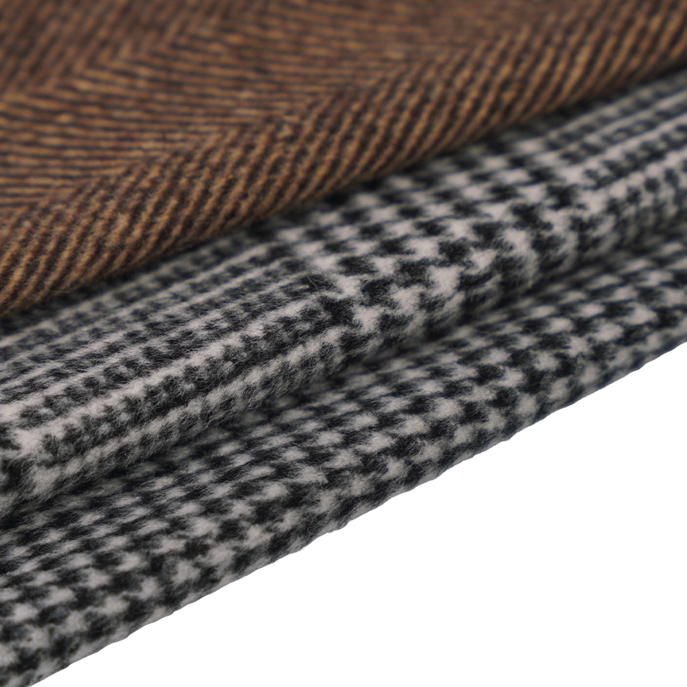 50% Wol, 40% Poliester, 10% Serat Lainnya, 560G/M, Hitam + Abu-abu Muda, Kain Wol Lapisan Satu Wajah Kotak-kotak, ML-1010015